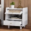 HDZNVF Wooden Nightstand with Rattan-Woven Storage Cabinet and 1 Drawer - 2 of 4