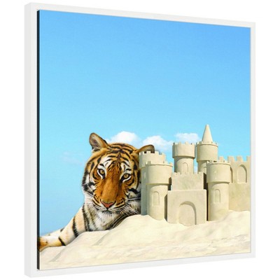 Kate & Laurel All Things Decor 22"x22" Sylvie Sand Castle Animal Tiger Framed Canvas by The Creative Bunch Studio White