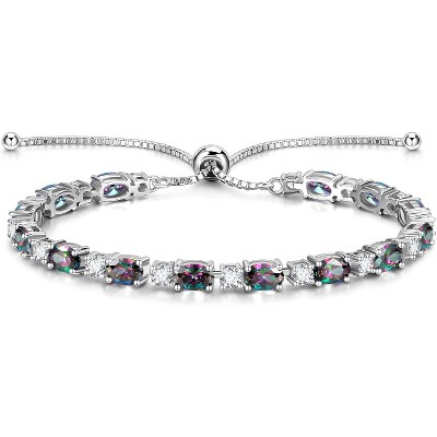 Sterling Silver Birthstone Tennis Bracelet, Bolo Adjustable Chain Fine Jewelry, Birthday Gift for Women Mom Wife