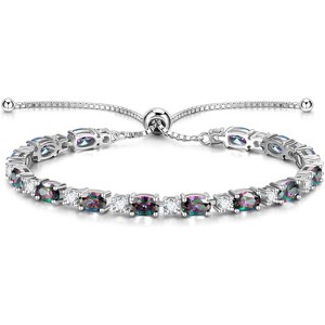 Sterling Silver Birthstone Tennis Bracelet, Bolo Adjustable Chain Fine Jewelry, Birthday Gift for Women Mom Wife - 1 of 4