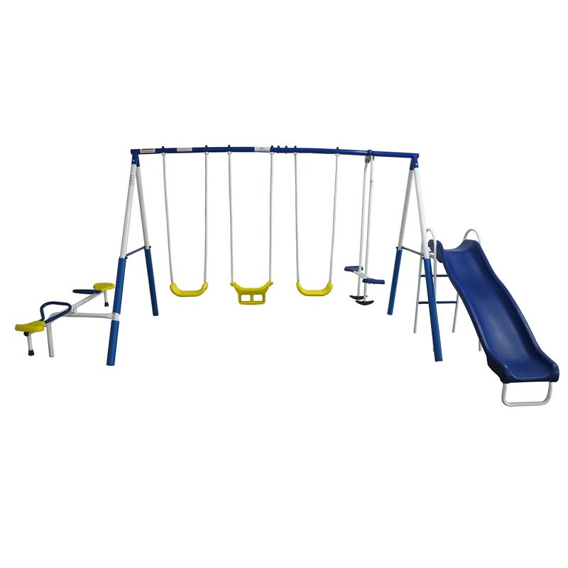 XDP Recreation Playground Galore Kids Outdoor Backyard Swing Set with Glider, Slide, 3 Swings, and Seesaw for Ages 3 to 8 Years, 1 of 7