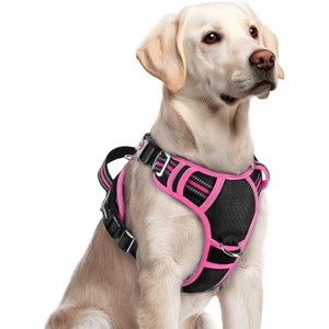 rabbitgoo Dog Harness for Large Dogs, No Pull Pet Vest Control Handle and Reflective Strips, Black & Rose Pink, L - 1 of 1