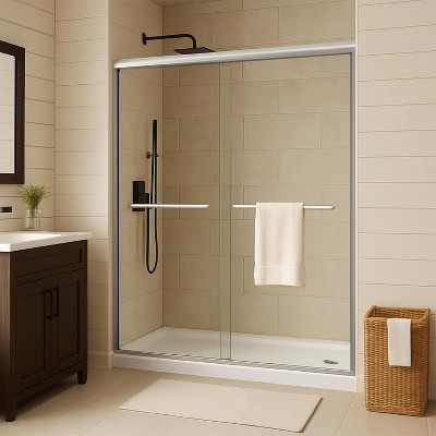Frameless Shower Door, Sliding Glass Doors with 5/16" (8Mm) Clear Tempered Glass, Shower Door with Stainless Steel Handle for Walk In Shower