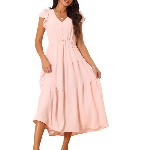 Seta T Women's Flutter Short Sleeve Tiered V Neck Elastic Waist Ruffle A-Line Maxi Dress - 1 of 4