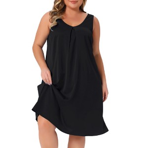 Women's Plus Size Satin Pleated Wide Strap V Neck Sleeveless Lounge Soft Midi Nightgowns - Agnes Orinda - 1 of 4