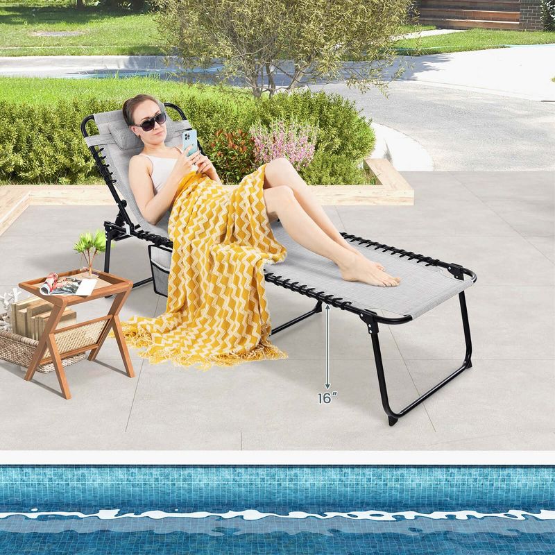 Costway 2 PCS Folding Chaise Lounge Chair Portable Sun Lounger with Adjustable Backrest Grey/Navy, 4 of 9