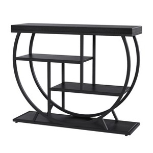 Console Table for Entryway, 4 Tier Rustic Hallway Table with Storage & Semi-Circular Metal Frame, Narrow Foyer Furniture - 1 of 4