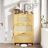 3 Flip Drawers Wood Shoe Storage Cabinet, Shoe Cabinet Freestanding with Rattan Doors & Adjustable Shelves for Entryway, Closet, Hallway - 2 of 4