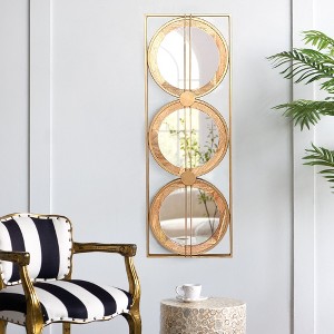 PAGED Wall Mirror Bathroom Mirror Stylish Vanity Mirror with 3 Convex Mirrors, Gold Rectangular Frame for Bathroom - 1 of 4