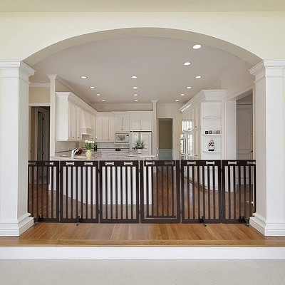 Espresso 6-Panel Freestanding Wooden Dog Gate with Door