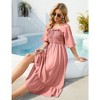 WhizMax Women's Elastic Square Neck Short Sleeve Smocked Ruffle Hem Midi Dress Beach Dress - 4 of 4