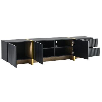 Grungis 2 Drawers TV Stand with 3 Cabinets for TVs Up to 80 Inch,Console Table with High Gloss UV Surface for Bedroom,Living Room