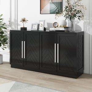 Whisen Retro 4-door Sideboard with Adjustable Shelves and Silver Handles for Kitchen, Dining Room, Living Room - 1 of 4