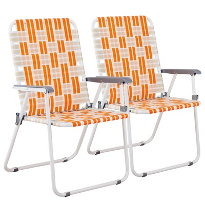 DOMETOUR Set of 2 Webbed Folding Beach Chairs, Outdoor Patio Lawn Foldable Chairs for Camping Fishing Yard Poolside BBQ