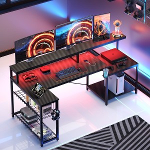 Bestier 71.5"  LED Gaming Desk with Power Outlet, L-Shaped Computer Desk with Monitor Stand - 1 of 4