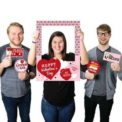 Big Dot of Happiness Conversation Hearts - Valentine's Day Party Selfie Photo Booth Picture Frame & Props - Printed on Sturdy Material