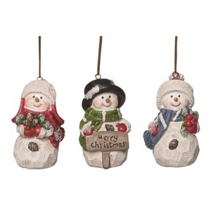 Transpac Resin Merry Snowman Ornament Set of 3 Christmas Home Decorations - 1 of 1