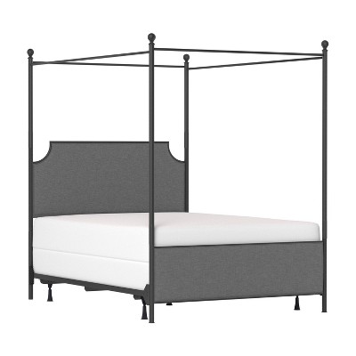 Queen Mcarthur Metal and Upholstered Canopy Bed Matte Black/Gray Fabric - Hillsdale Furniture