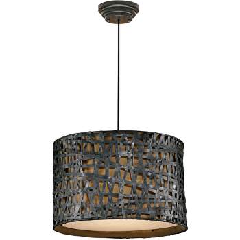 Uttermost Rush Black Chandelier Pendant 22" Wide Modern Industrial Metal Drum Shade Fixture for Dining Room House Foyer Entryway