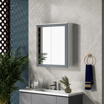 White and Gray MDF Wall Mounted Bathroom Medicine Cabinet with Mirror