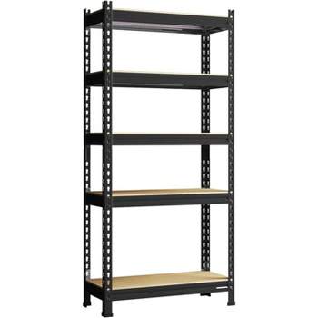 SKONYON 5 Tier Storage Shelving Adjustable Metal Storage Shelves for Garage 27.6x11.8x59" Black