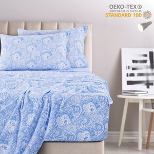 4 Piece Bed Sheets Printed Microfiber Sheet Set Ultra Soft, Easy Care Paisley Printed Sheets - Lux Decor Collection - 1 of 4