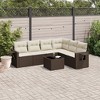vidaXL 7 Piece Patio Sofa Set with Cushions - Brown and Cream With Table - 2 of 4