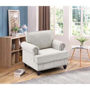 37.2" Chenille Modern Chair with Brown Legs, Upholstered Love Seat for Apartment, Bedroom - 1 of 4