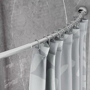 Home Mart Goods Silver Metal Shower Curtain Curved Rod Rust Resistant Non-Slip - 40"-64" - 1 of 4