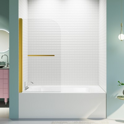 VYNXARIA 31"W*55"H Frameless Shower Doors for Bathtub, 1/4" (6mm) Thick SGCC Tempered Glass Door, Pivot Shower Door Panel for Bathroom, Brushed Gold