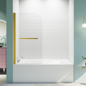 VYNXARIA 31"W*55"H Frameless Shower Doors for Bathtub, 1/4" (6mm) Thick SGCC Tempered Glass Door, Pivot Shower Door Panel for Bathroom, Brushed Gold - 1 of 4