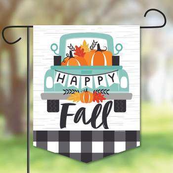 Big Dot of Happiness Happy Fall Truck - Outdoor Home Decorations - Double-Sided Harvest Pumpkin Party Garden Flag - 12 x 15.25 inches