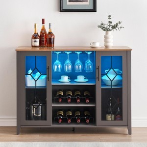 Wine Bar Cabinet with Light,Glass Door Liquor Cabinet with Wine Rack,Coffee Bar Table with Storage Liquor Sideboard with Adjustable Shelves 47.2in - 1 of 4
