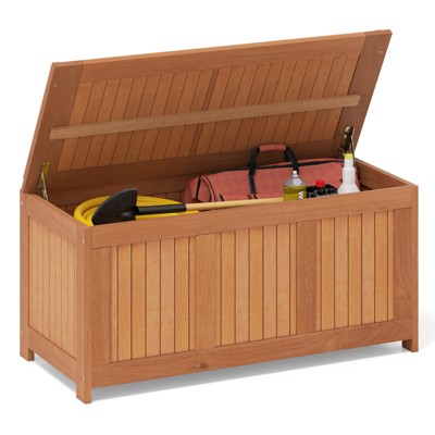Tangkula 58 Gallon Wood Deck Box 3-in-1 Patio Storage Bench Stool w/ Flip Top for Cushions
