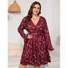 Women Plus Size V Neck Wrap Dress High Waist Ruffle Long Sleeve Casual Midi Dress with Belt - 2 of 4