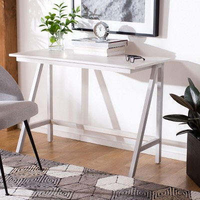 Asymmetrical Whitewashed Mahogany Desk with Drawer