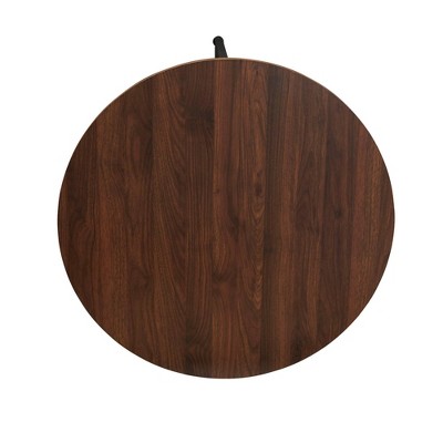 Mid-Century Walnut and Black Metal Round Coffee Table with Scratch-Resistant Top