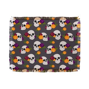 Avenie Halloween Floral Skulls 56"x46" Woven Throw Blanket - Deny Designs - 1 of 4