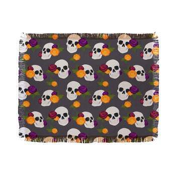 Avenie Halloween Floral Skulls 56"x46" Woven Throw Blanket - Deny Designs