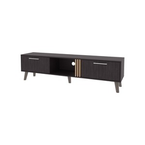 Vynxaria Modern TV Stand with 2 Doors and Open Storage, Wengue, 63"W x 13.8"D x 16.9"H - 1 of 4