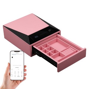UNISOAR Biometric Fingerprint Jewelry Safe for Home , Leather Wrapped  Safe , Slide-Away Drawer, Digital Keypad & Fingerprint Lock - 1 of 4