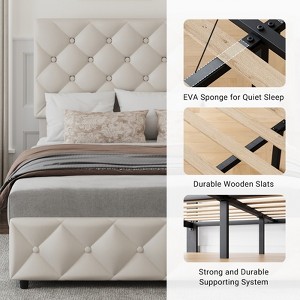 homfan Bed Frame with 4 Storage Drawers, Linen Upholstered Platform Bed Frame - 1 of 4