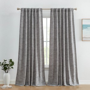 HLC.ME Easton Jacquard Slub Texture - Privacy Curtains with Back Tab Rod Pocket Window Curtains Panels, Set of 2 - 1 of 4