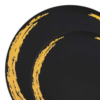 Smarty Had A Party Black with Gold Moonlight Round Disposable Plastic Dinnerware Value Set (120 Dinner Plates + 120 Salad Plates)