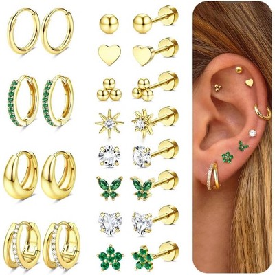 Jstyle Hypoallergenic Gold Stud Hoop Earrings for Women Men Surgical Stainless Steel Flat Back Earrings Small 14K Gold Huggie Hoops