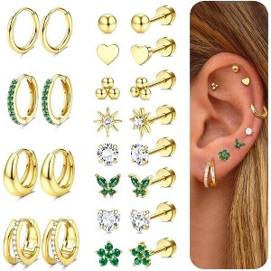 Jstyle Hypoallergenic Gold Stud Hoop Earrings for Women Men Surgical Stainless Steel Flat Back Earrings Small 14K Gold Huggie Hoops - 1 of 4