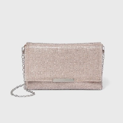 Estee & Lilly Crystal Bead Snap Flap Closure Clutch - Rosegold