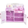 Costzon Kids Kitchen Playset, Wooden Strawberry Toy Set with 13-Piece Cookware, Sound Effects, Pot, Pan, Sink & Oven (Pink) - 4 of 4