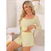 INSPIRE CHIC Women's Long Sleeve Button Shirts with Shorts 2 Pcs Pajamas Set - 2 of 4
