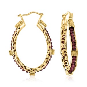 Ross-Simons 10.00 ct. t.w. Garnet Bead Hoop Earrings in 18kt Gold Over Sterling - 1 of 3